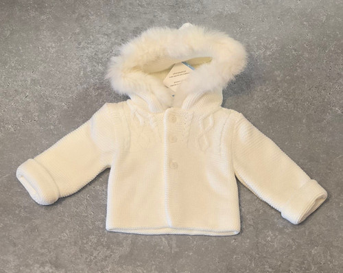Sardon Fur Hooded Jacket 25VE-322 White Sardon Fur Hooded Jacket 25VE-322 White