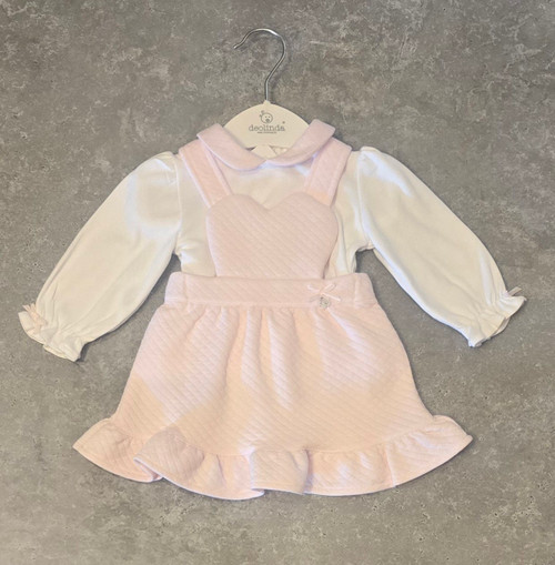 Deolinda Pinafore Dress Pink/ White DBI25714 Deolinda Pinafore Dress Pink/ White DBI25714