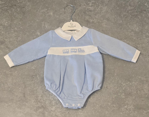 Deolinda Blue Smocked Train Romper DBI25513 Deolinda Blue Smocked Train Romper DBI25513