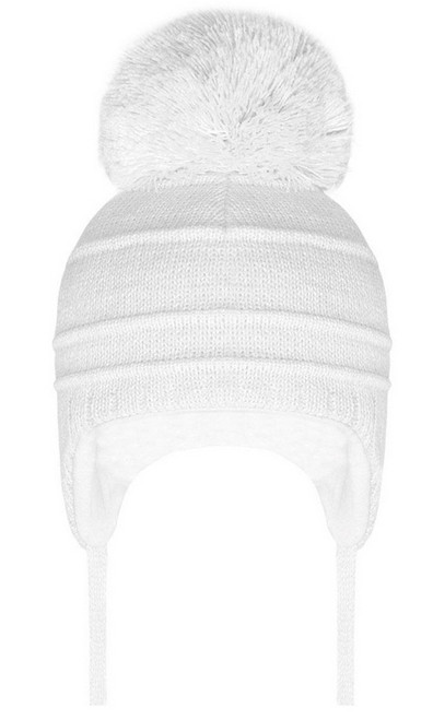PomPom Envy Single Faux Fur Pom Hat with ties Buddie White, Pink, Blue PomPom Envy Single Faux Fur Pom Hat with ties Buddie White, Pink, Blue