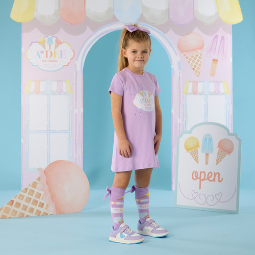Adee Sloane Jersey Dress with Sequin Ice Cream Artwork Lilac