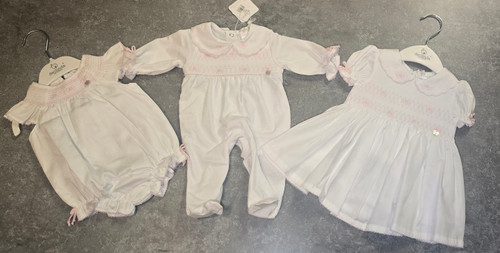 Deolinda Smocked Romper Bow Detail Pink/ White DBV26505