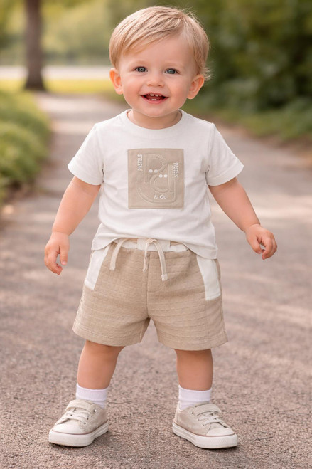 Pastels & Co Adderley Beige/ White Short Set