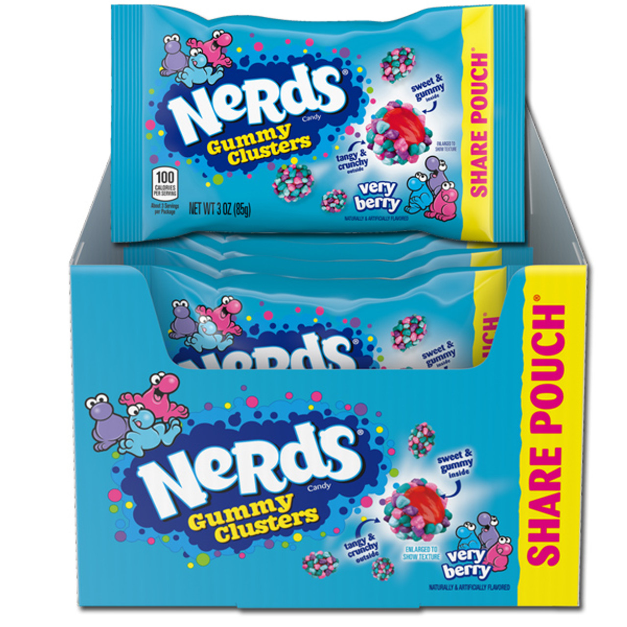 Nerds Candy Gummy Clusters, Rainbow, Share Pouch, 3 oz, 12 ct