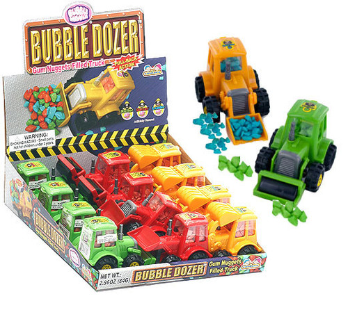 Bulldozer Toy With Bubble Gum Rocks 12 Count