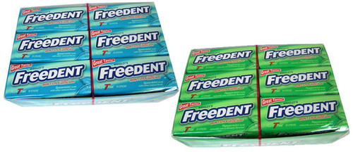 Freedent Chewing gum blueberry flavor without sugar. 5 packs of 10