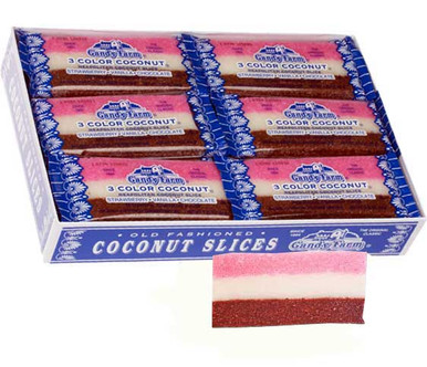 Candy Farm Neapolitan Coconut Candy Slices Pack of 4-4 Bars of
