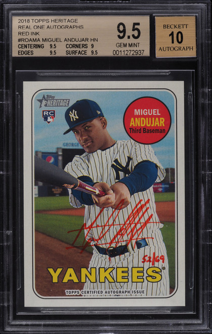 2018 Topps Heritage Real One Autographs Red Ink Miguel Andujar Rookie RC BGS 9.5 Gem Mint /69
