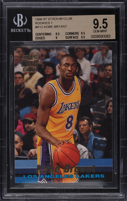1996 STADIUM CLUB ROOKIES 1 KOBE BRYANT ROOKIE RC #R12 BGS 9.5 GEM MINT (9.5/9.5/9/9.5) front