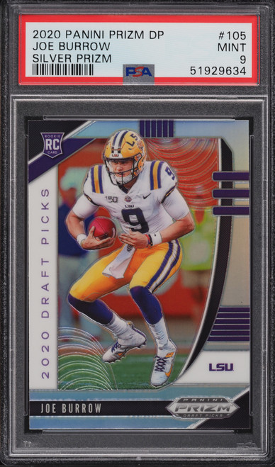 2020 PANINI PRIZM DRAFT SILVER PRIZMS JOE BURROW ROOKIE RC #105 PSA 9 MINT