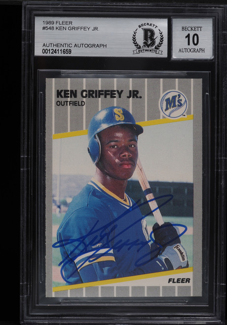 1989 FLEER KEN GRIFFEY JR. ROOKIE RC AUTO #548 BGS AUTH W/GEM MINT AUTO