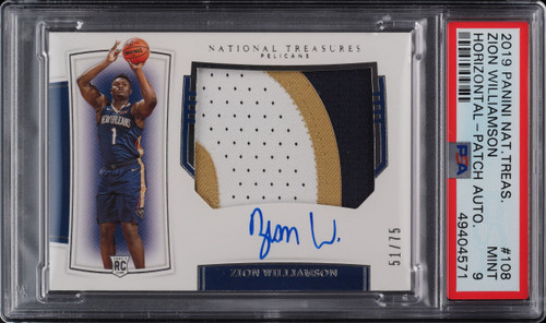 2019 NATIONAL TREASURES ZION WILLIAMSON RPA RC PATCH AUTO /75 #108 PSA 9 MINT