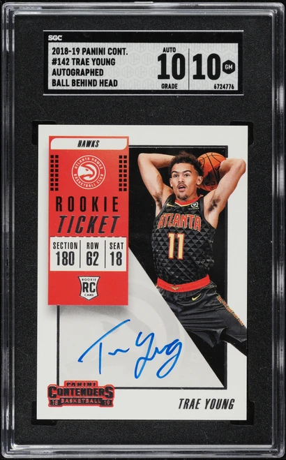 2018 PANINI CONTENDERS TRAE YOUNG ROOKIE AUTO #142 SGC 10 GEM MINT