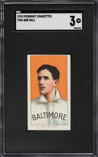 1909-11 T206 Piedmont Bob Hall SGC 3 VG