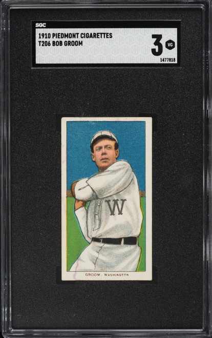 1909-11 T206 Piedmont Bob Groom SGC 3 VG