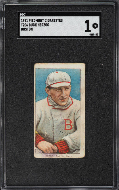 1909-11 T206 Piedmont 350-460 Buck Herzog BOSTON SGC 1 PR