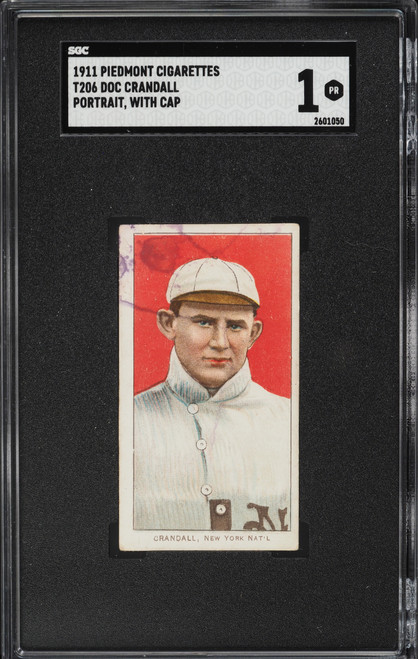 1909-11 T206 Piedmont Doc Crandall PORTRAIT, WITH CAP SGC 1 PR