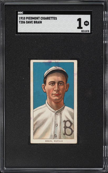 1909-11 T206 Piedmont Dave Brain SGC 1 PR
