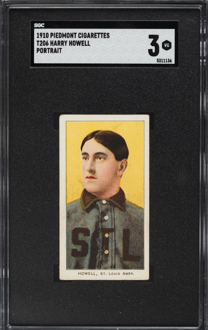 1909-11 T206 Piedmont Harry Howell PORTRAIT SGC 3 VG