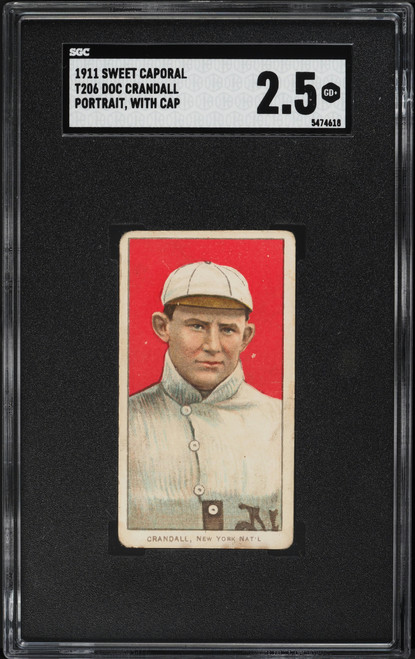 1909-11 T206 Sweet Caporal Doc Crandall PORTRAIT, WITH CAP SGC 2.5 GD+