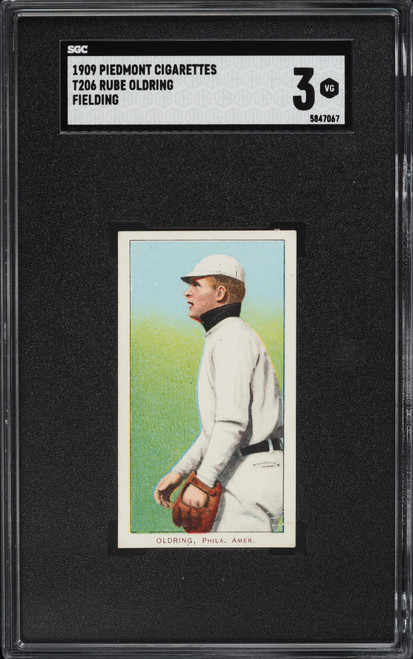 1909-11 T206 Piedmont Rube Oldring FIELDING SGC 3 VG-Centered