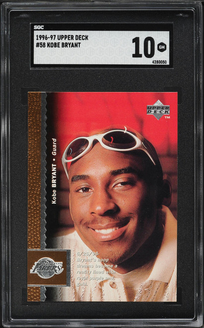 1996 Upper Deck Basketball Kobe Bryant ROOKIE #58 SGC 10 GEM MINT