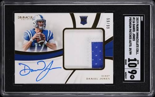 2019 Panini Immaculate Col. Collegiate Premium Daniel Jones PATCH AUTO /99 #116 SGC 9 MINT
