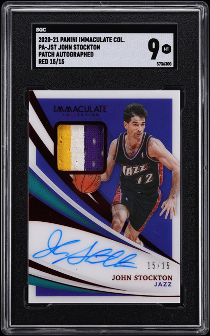 2020 Panini Immaculate Col. Red John Stockton PATCH AUTO 15/15 #PA-JST SGC 9 MINT