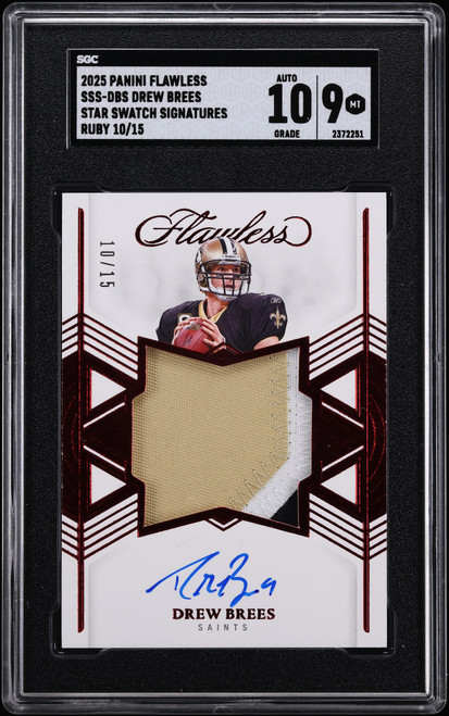 2025 Panini Flawless Star Swatch Ruby Drew Brees PATCH AUTO /15 #SSS-DBS SGC 9 MINT