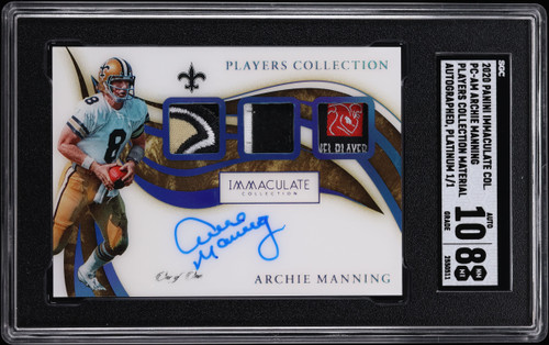 2020 Panini Immaculate Coll Players Platinum Archie Manning PATCH AUTO 1/1 #PC-AM SGC 8 NM-MT