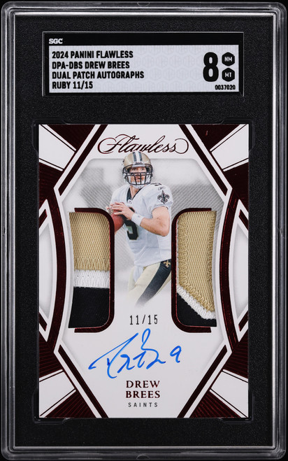 2024 Panini Flawless Dual Ruby Drew Brees PATCH AUTO /15 #DPA-DBS SGC 8 NM-MT