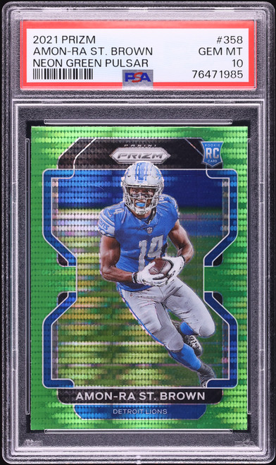 2021 Panini Prizm Neon Green Pulsar Amon-Ra St. Brown ROOKIE #358 PSA 10 GEM MINT