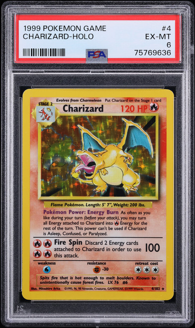 1999 Pokemon Base Set Holo Charizard #4 PSA 6 EXMT