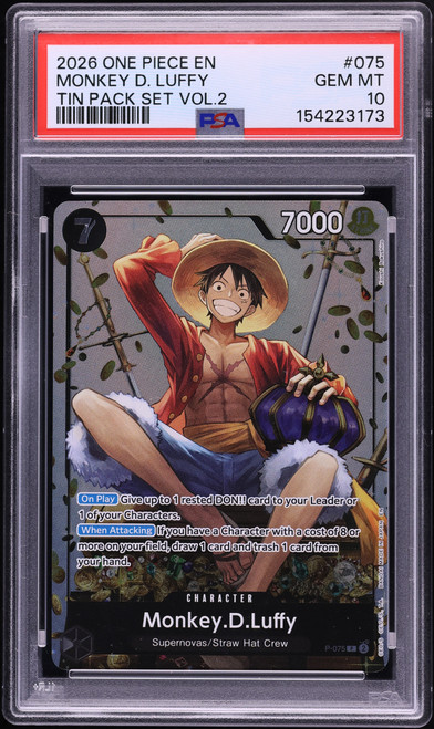2026 One Piece Promo Tin Pack Set Vol 2 Monkey D. Luffy #P-075 PSA 10 GEM MINT