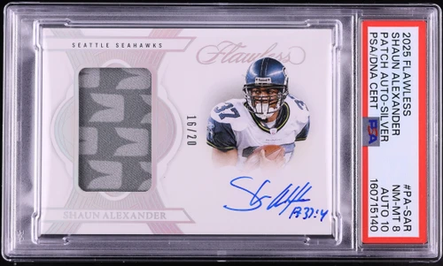 2025 Panini Flawless Silver Shaun Alexander PATCH AUTO DNA 10 /20 #PA-SAR PSA 8 NM-MT