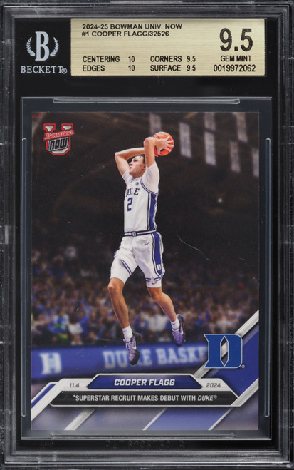 2024 Bowman University Now Cooper Flagg ROOKIE #1 BGS 9.5 GEM MINT (10/9.5/10/9.5) front