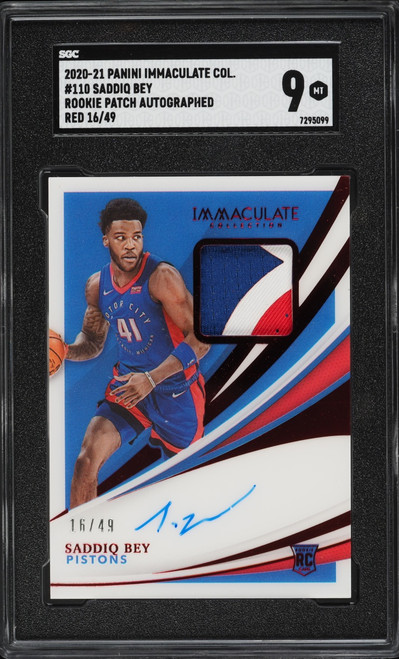 2020 Immaculate Collection Red Saddiq Bey ROOKIE PATCH AUTO /49 #110 SGC 9 MINT