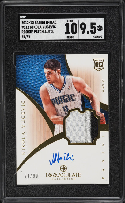 2012 Immaculate Collection Nikola Vucevic ROOKIE PATCH AUTO /99 #113 SGC 9.5 MINT+