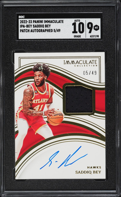 2022 Immaculate Collection Saddiq Bey PATCH AUTO /49 #IPA-BEY SGC 9 MINT
