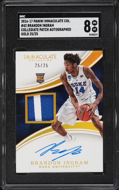 2016 Immaculate Collection Collegiate Gold Brandon Ingram ROOKIE PATCH AUTO 25/25 #42 SGC 8