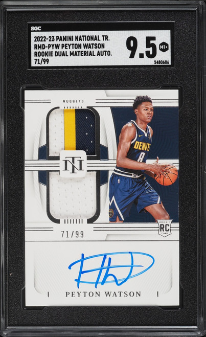 2022 National Treasures Dual Peyton Watson ROOKIE AUTO /99 #RMD-PYW SGC 9.5 MINT+