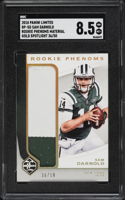 2018 Panini Limited Phenoms Gold Spotlight Sam Darnold ROOKIE PATCH /50 #RP-SD SGC 8.5 NM-MT+