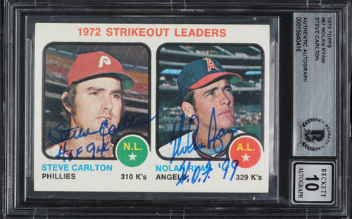 1973 Topps '72 Strikeout Leaders Steve Carlton & Nolan Ryan AUTO #67 BAS BGS AUTH