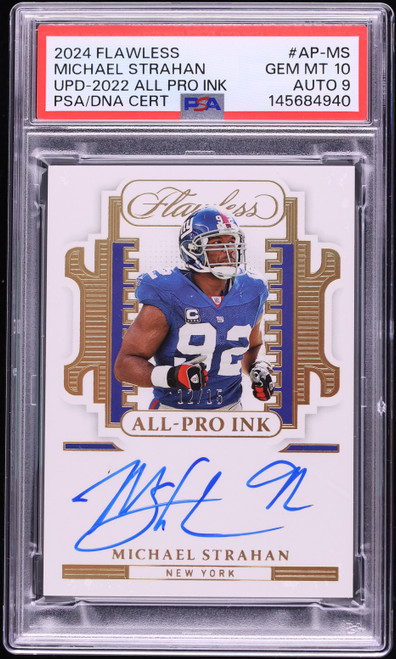 2024 Panini Flawless Update '22 All Pro Ink Michael Strahan AUTO DNA 9 /15 PSA 10 GEM MINT