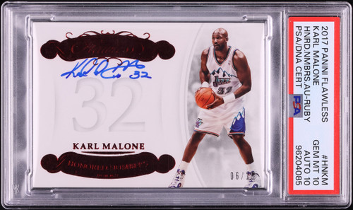 2017 Panini Flawless Honored Numbers Ruby Karl Malone AUTO DNA 10 /15 #HNKM PSA 10 GEM MINT