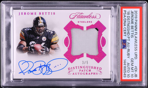 2019 Panini Flawless Update Distinguished Ruby Jerome Bettis PATCH AUTO DNA 10 /5 #DI-JB PSA 10