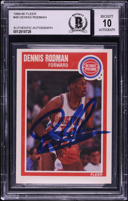 1989 Fleer Basketball Dennis Rodman AUTO #49 BAS BGS AUTH