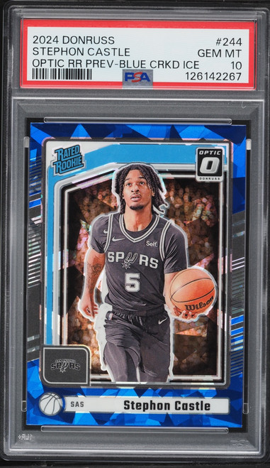 2024 Panini Donruss Optic Blue Cracked Ice Stephon Castle ROOKIE #244 PSA 10 GEM MINT