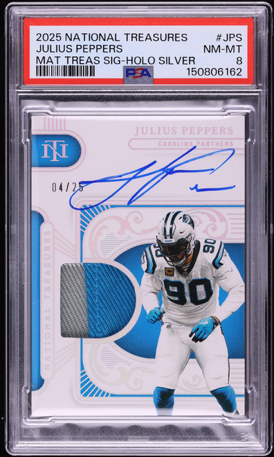 2025 National Treasures Material Treasures Holo Silver Julius Peppers PATCH AUTO /25 PSA 8