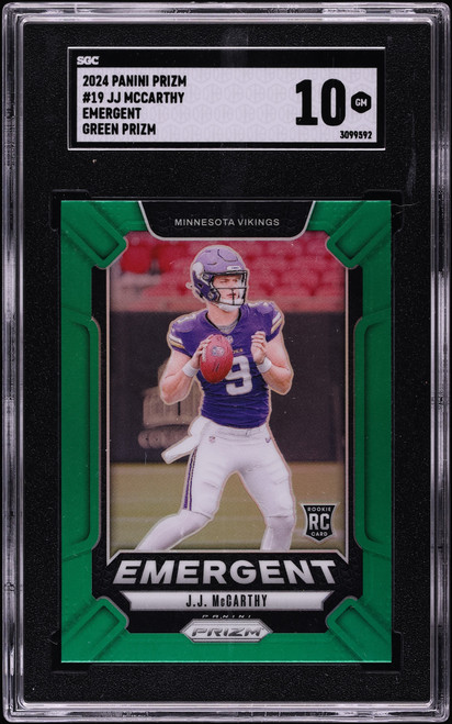 2024 Panini Prizm Emergent Green JJ Mccarthy ROOKIE #19 SGC 10 GEM MINT